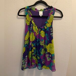 Ella Moss Silk Floral Ruffle Racerback Blouse